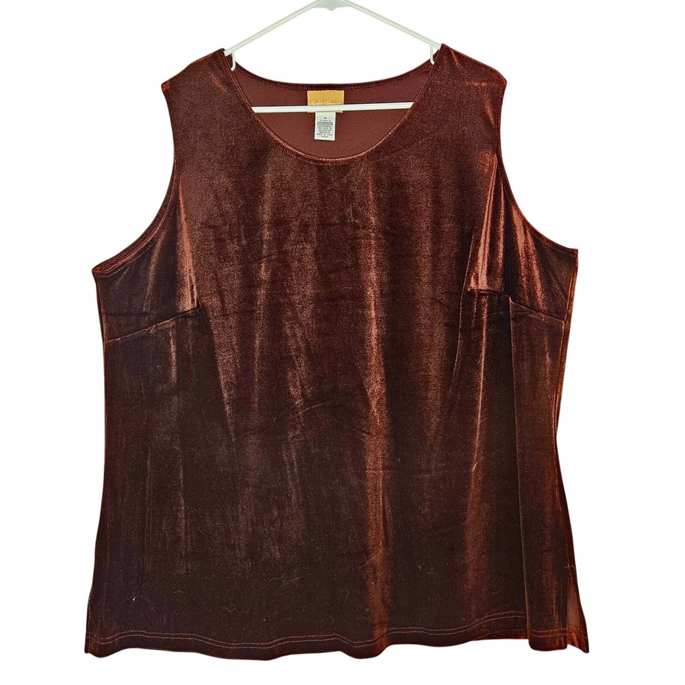Soft Focus Womens 1X Velvet Burnout Tank‎ Top Brown Sleeveless